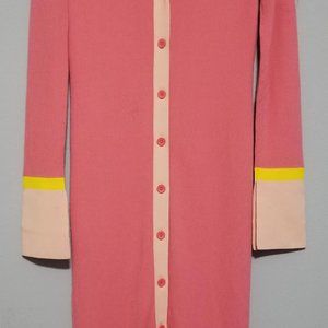 ALICE + OLIVIA Alcina Long Sleeve Button-up Rib Knit Midi Dress